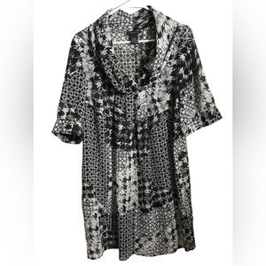 Lane Bryant Artsy Black & White Sheer Cowl Neck Blouse Cover Up. Sz 14/1…